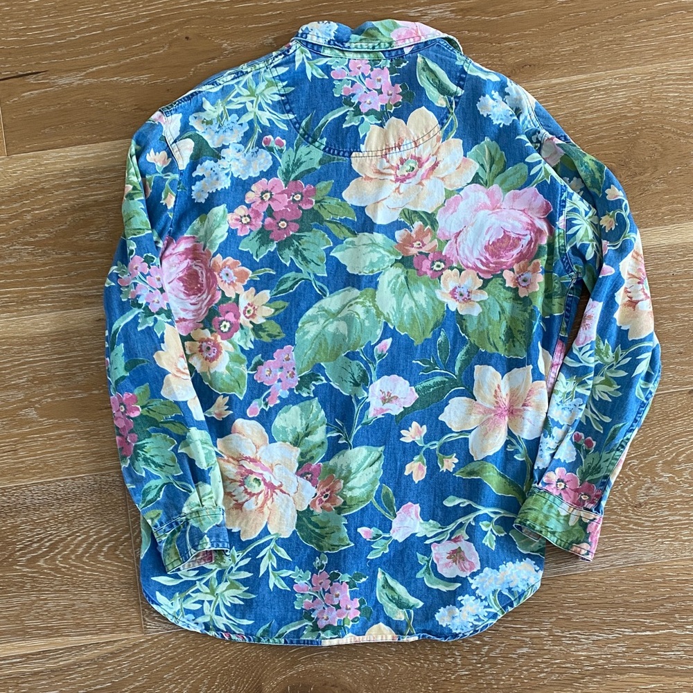 Vintage Denim Floral Women’s Shirt - Blue and Pink - Picture 8 of 11